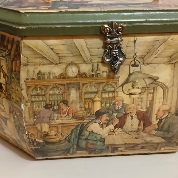 Anton Pieck Vintage Wooden Decoupage Octagon Box Purse - Picture 12 of 15
